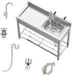 GarveeTech Utility Stainless Steel Sink 47''x20''x37'', Free Standing Single Bowl Sink With 360°Rotating Faucet, Hot and Cold Water Pipes, Commercial sink with Storage Rack for Kitchen, Restaurants