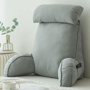Stafeny Almohada Lectura Cama,Cojín con Respaldo Apoyo Lumbar,con Brazos,Lavable,multifunción,Ideal para Trabajar,Leer o Jugar en la Cama/Sofá/Suelo (Grey)