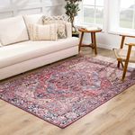 BoutiqueRugs Neyland Traditional Medallion Runner Rug - Performance Rug - High Traffic Carpet for Hallway, Kitchen - Red, Blue, Pink - 2'7" x 16' Runner