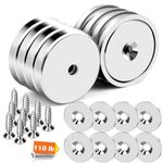 DIYMAG Neodymium Round Base Cup Magnet,100LBS Strong Rare Earth Magnets with Heavy Duty Countersunk Hole,Stainless Screws,Iron Sheet for Refrigerator Magnets,Office,etc-Dia 1.26 inch-Pack of 8