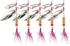 Bombrooster 5Pcs Spinner Bait with Feathered Rooster Tail Treble Hook, Sequin Rotation Fishing Lure Baits for Bass Pike Trout Salmon 1/3oz