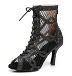 MINITOO Sexy Dance Heels for Women Elegant Open Toe Formal Party Evening Ankle Booties L464 Black 8.5cm Heel UK 6.5