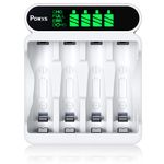 POWXS 4 slot LCD Battery Charger for AA AAA Rechargeable Batteries - USB and Type C Input ,Fast Charging Function ,Battery Charger