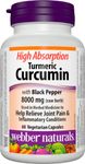 Webber Naturals Turmeric Curcumin with Black Pepper High Absorption, 8,000 mg of Raw Herb, 60 Capsules, Antioxidant Support, Vegan