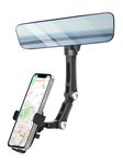Karmus Rearview Mirror Phone Holder for Car, Rear View Mirror Phone Holder, Rotatable and Retractable Car Phone Holder Mount, Car Truck Essentials Accessories Compatible with All Cell Phones