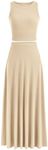 PRETTYGARDEN Women's 2 Piece Maxi Skirt Sets Casual Summer Knit Cropped Tank Top High Waisted Long Skirts Outfit (Beige,Small)