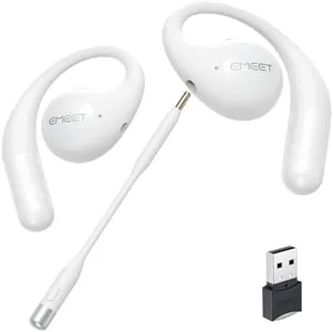 EMEET AirFlow Open Ear Headphones with Mic, Bluetooth 5.3 Wireless Headsets with Detachable Microphone, ENC Noise Cancelling, Multipoint Pairing, Bluetooth Headset for Work, home, office（White�）