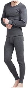 Exgreem Men Winter Fleece Lined 100% Cotton Thermal Long Johns Top Bottom Underwear Set, Dary Gary, Medium