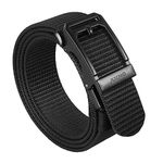 JUKMO Men's Ratchet Belt, 1.5 Inch Nylon Web Tactical Work Belt with Automatic Slide Buckle (Black, Medium-for Waist 36"-42" (Length 49"))