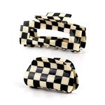 Framendino, 2 Pack Checkered Hair Clips Vintage Black-White Checkered Hair Claws French Barrettes Jaw Non Slip Checkerboard Clamps Hair Accessories for Women Girls Thick Thin Hair