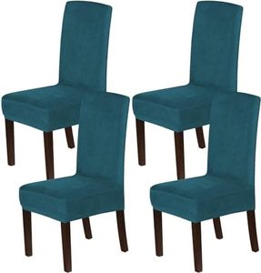 Homodoskey Dining Chair Covers Velvet Stretch Chair Covers for Dining Room Set of 4 Parson Chair Slipcovers Chair Protectors Covers,Soft Thick Solid Velvet Fabric Washable (Deep Teal, Set of 4)