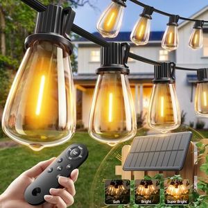 addlon 54(48+6) FT Solar String Lights Waterproof,Patio Lights Solar Powered with Remote & USB Port 15+1 LED Shatterproof Bulbs 3 Light Modes, Dimmable Solar Light for Camping Backyard Garden