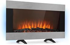 Klarstein Basel Illumine Electric Fireplace Fan Heater 2000 Watt 2 Heat Settings LED Flame Illusion Dimming Function LED Backlight Thermostat LED Display Light Silver