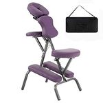 Multigot Folding Massage Chair, Portable Therapy Tattoo Chair with Face Cradle and Carrying Bag, Ergonomic Adjustable Lightweight Beauty Chair for Tattoo, Salon and Treatment (Purple)