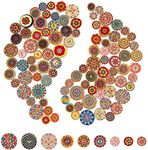 AIEX 100pcs Mixed Random Flower Painting Buttons Round Shapes Retro Wooden Buttons Assorted Colours for DIY Making 15 mm, 20 mm, 25 mm