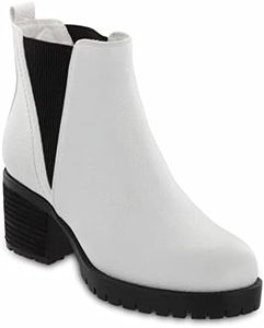 MIA Womens Jody Faux Leather Lug Sole Chelsea Boots B/W 8.5 Medium (B,M) White