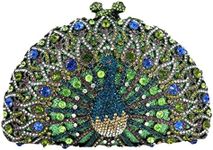 Boutique De FGG Peacock Crystal Clutch Bag Women Formal Evening Handbags Bridal Wedding Rhinestone Clutch Purse Party Bag, Mini, Green Mixed