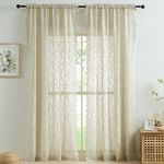 Bujasso Beige Lace Sheer Curtains 72 inch Vintage Floral Sheer Window Curtain Panels for Living Room Bedroom Romantic Light Filtering Beige Drapes Window Treatment Sets Rod Pocket 2 Panels 54" Wx72 L