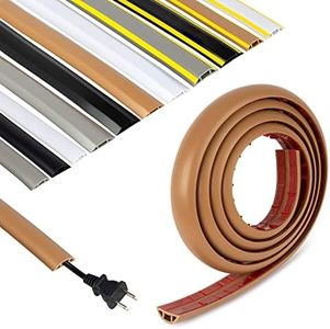 RUBBER BOND Cord Cover Floor Cable Protector - Strong Self Adhesive Floor Cord Covers for Wires - Low Profile Extension Cord Covers for Floor & Wall - Brown - Single Cord - 4 Feet