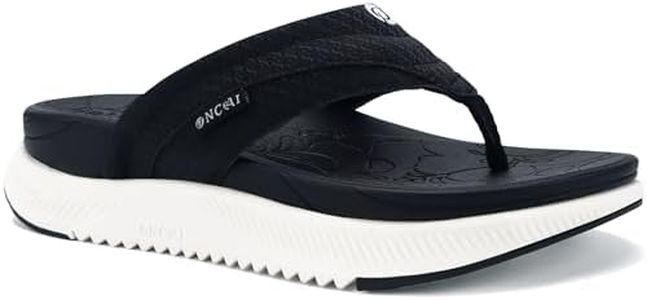 ONCAI Orthopedic Flip Flops Women with Arch Support Ladies Orthotic Recovery Sandals 2025 Comfortable Plantar Fasciitis Slip On Walking Sandal for Womans Indoor Casual Summer BlackWhite Size 11