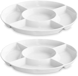 LAUCHUH Chip & Dip Serving Set Porcelain Divided Serving Platter/Tray Perfect for Snack 12 inch White Dish Set of 2