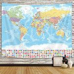 World Map Tapestry Wall Hanging, Map of The World with National Educational Wall Tapestries Room Decor, Boys Girls Kids Map Wall Tapestry for Bedroom Living Room Office Classroom (60X40")