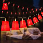 Hiboom 1 Pack 13 FT 20 LED Cups String Lights, Mini Shot Cups Fairy Light Decoration, Battery Operated White Trash Party LED Novelty Flip Cup Decor for College Graduation Party Supplies Home (Red)