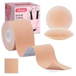 Invisible Boob Tape - Breast Lift Tape with 1 Roll Body Tape & 1 Pair Reusable Silicone Nipple Covers & 1 Test Patch for Strapless Bra Alternative, Hypoallergenic Waterproof Boobtape for A-F Cup