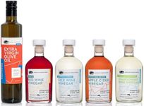 American Vinegar Works - Essential Kitchen Vinegars & Extra Virgin Olive Oil Gift Set - Includes Apple Cider, Red Wine, Rice Wine, and Chardonnay Wine Vinegars (8.5oz ea) with a EVOO (16.9oz)
