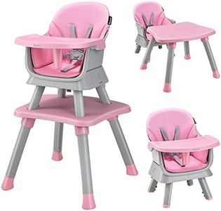COSTWAY 6 en 1 Trona Bebe, Silla Alta para Bebés, Trona Evolutiva Bebe Convertible, Trona Portatil Bebe, Silla de Alimentación Infantil con Arnes de 5 Puntos, Bandeja y Cojín Desmontables(Rosa)