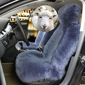 Real Sheepskin Car Seat Covers for Cars SUV Trucks Van RV Front Seats Fluffy Car Seat Covers Sheepskin Seat Covers - Universal (Blue Grey,One Piece)