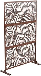 Elevens Patio Privacy Screen, Outdoor Privacy Screen with Stand Decorative Metal Privacy Screen Free Standing for Garden Backyard Balcony 75''Lx49''H,Corten Steel(Blade)