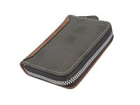 SAMTROH RFID Brown Leather Zip Debit/Credit 12 Card Holder for Men and Women (Grey Wood)