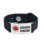 LSxAB Medical Alert Addison Disease ID Bracelet for Mens Women Emergency First Aid Seniors Health Alarm Adjustable Silicone Wristband Bracelets