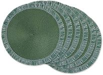 DII Woven Placemat Collection Round, 14.75" Diameter, Dark Green Fringe, 6 Piece