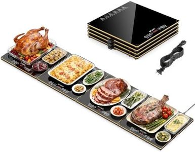 Electric Food Warming Tray for Parties & Buffets, 4-in-1 Modular Food Warmer with 4-Zone Independent Temp Control, 47" × 16" Glass Warming Mat for Holiday Gatherings, Catering & Family Dinners