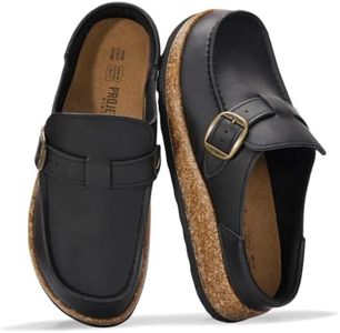 Project Cloud 100% Genuine Leather Moccasin-Style Clogs for Women - Memory Foam and Water Resistant Mules Slip-on - Non-Slip and Durable Clogs Casual Shoes for Women Footwear (Carline, BLKDIS,7)