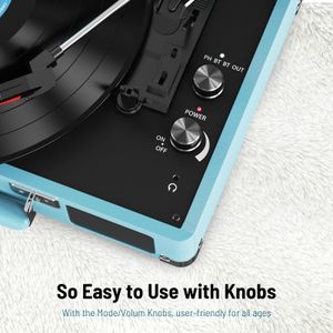 1 BY ONE Bluetooth Record Player – Turquoise Turntable