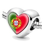 Bon4azuré Beads for Bracelets Portugal Flag Silver Charms for Women Charm Bead Jewelry Gifts Ideas Gift for Girls, No