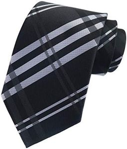 Elfeves Men's Modern Tartan Checks Plaid Style Formal Ties Woven Pattern Necktie (One Size, Black)