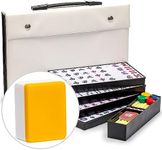 Yellow Mountain Imports Japanese Riichi Mahjong Set - White and Yellow Tiles and Vinyl Case - with East Wind Tile, Set of Betting Sticks, & Dice