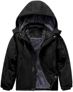 Arssm Boy's Waterproof Ski Jacket Kids Fleece Lined Warm Winter Snow Coat Thick Hooded Snowboard Jackets(Black-14-16Y)