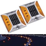Epyz Solar Road Stud Light Outdoor Waterproof 6 LED Deck Lights for Driveway, Dock, Markers, Step, Staircase Ground, Sidewalk, Yard [ Aluminium Alloy] [ Pack of 2, Warm Yellow Flashing ]