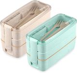 Bento Box 2 Pack Set, HSYTEK 3 Layer Bento Boxes for Men and Women, Lunch Container 3 Compartment, for Study, Work, Picnic, Camping, with Spoon and Fork