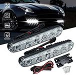 Universal Daytime Running Lights 6 LEDs High/Low Beam LED DRL Kit Waterproof 6000K Spot Fog Lamp Fit for Car SUV TRUCK. Xenon White.2-Pack.