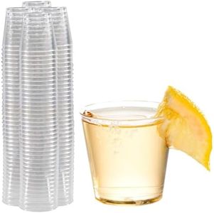 Prestee 100 Pack 1oz Clear Plastic Shot Glasses - Disposable Shot Glasses, Mini Plastic Shot Glass, Small Plastic Cups Clear Disposable Jello Shot Cups Party, Snacks, Tastings, Condiments Containers