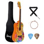 Juârez Acoustic Guitar, 38 Inch Cutaway, JRZ38CT, Hippie Funky Design, with Bag, Picks, Strap & Extra String set