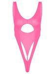 CHICTRY Womens Soft Ultra Thin Lingerie Hollow Out Bust High Cut Thong Bodysuit 3# Pink One Size