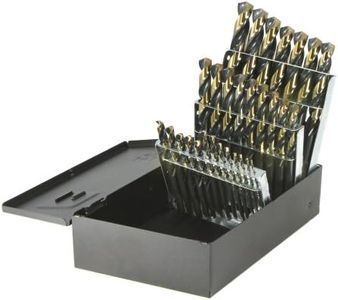 Drillco 350N Series Nitro 29 Piece High-Speed Steel Mechanics Length Drill Bit Set Black and Gold Oxide Finish Round with Flats Shank Spiral Flute 135 Degrees Split Point 1/16 - 1/2 in 1/64 increments