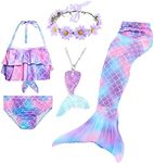 Fanskaty Mermaid Tail Swimsuit Swimming Mermaid Tails for Girls Mermaid Swimsuit Costume Bikini Set Bathing Suits (CA/US, Age, 8 Years, 9 Years, Purple 2)